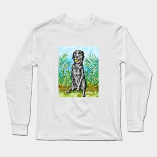 Dog portrait of black Labrador Retriever watercolor painting Long Sleeve T-Shirt